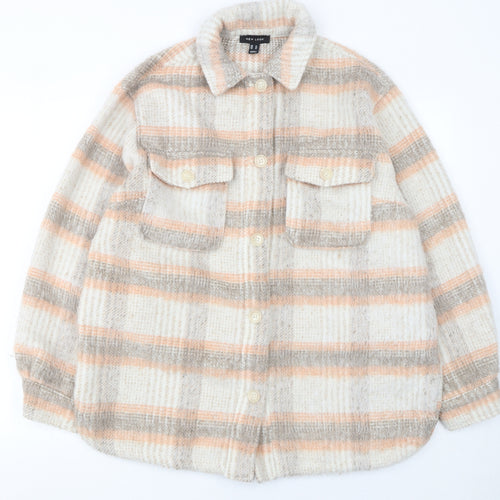 New Look Women’s Beige Checked Shacket Jacket Size 14 Button-Up Classic