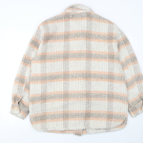 New Look Women’s Beige Checked Shacket Jacket Size 14 Button-Up Classic