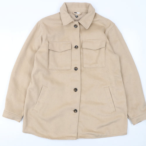 H&M Women Beige Mid-Length Button Basic Jacket Size S