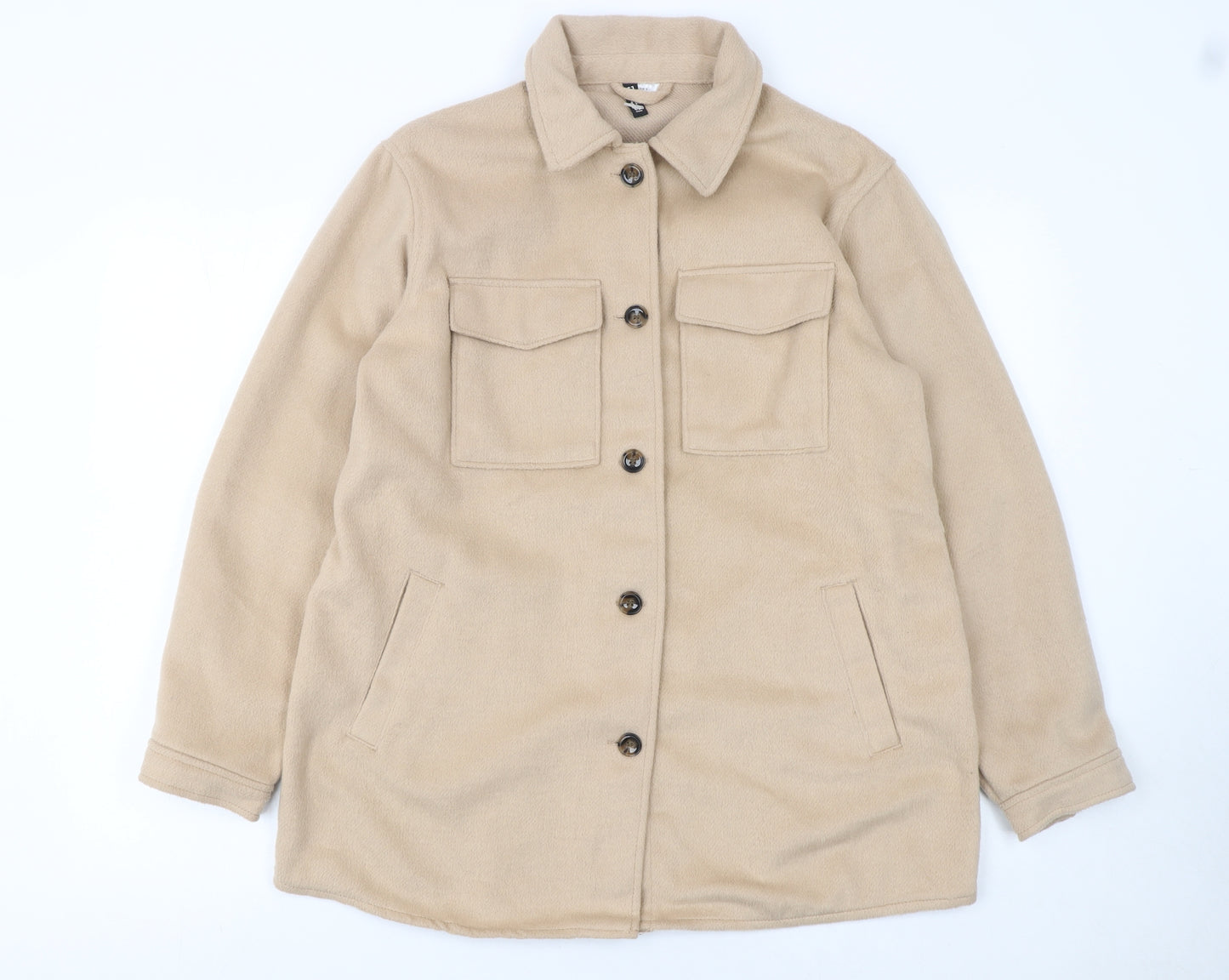 H&M Women Beige Mid-Length Button Basic Jacket Size S