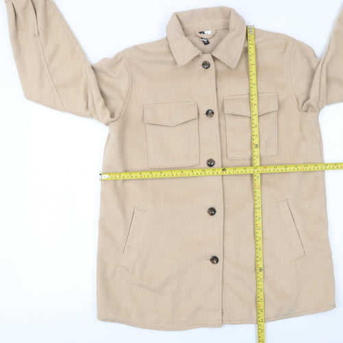 H&M Women Beige Mid-Length Button Basic Jacket Size S