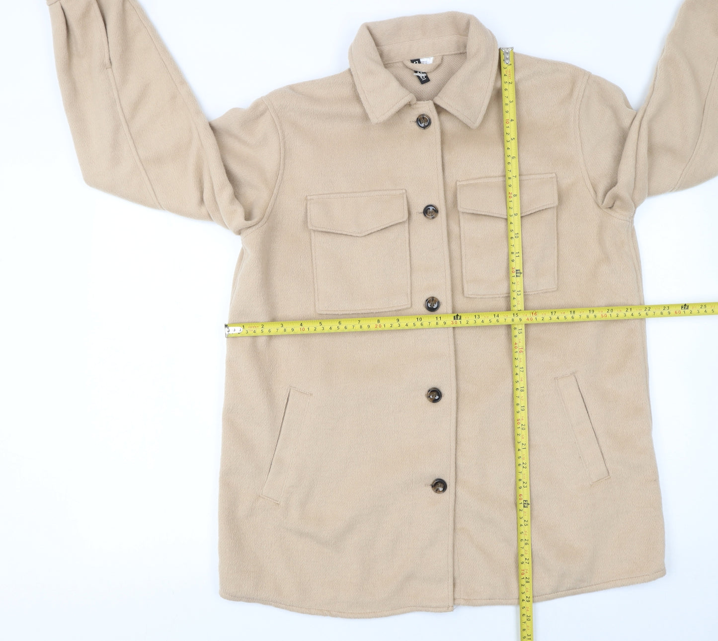 H&M Women Beige Mid-Length Button Basic Jacket Size S