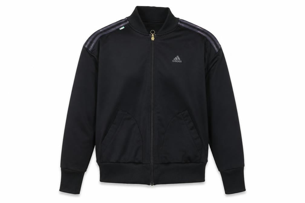 Front view of Adidas women’s black full zip climalite sweatshirt, size S