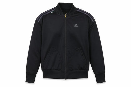 Front view of Adidas women’s black full zip climalite sweatshirt, size S