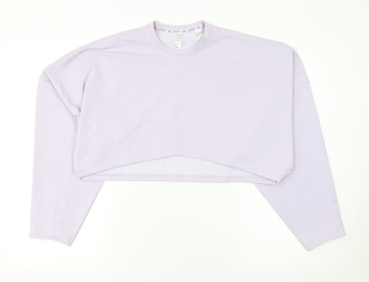 Adidas Women Lilac Cropped Pullover Sweatshirt UK 12-14 Studio