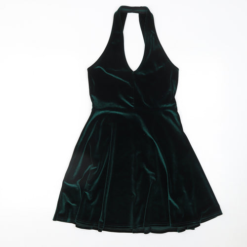 Pins and Needles Women’s Green Velvet Halter Skater Dress Size S
