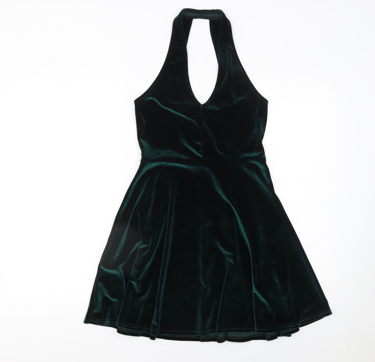 Pins and Needles Women’s Green Velvet Halter Skater Dress Size S