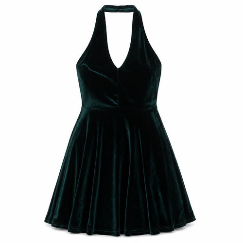 Pins and Needles Women’s Green Velvet Halter Skater Dress Size S