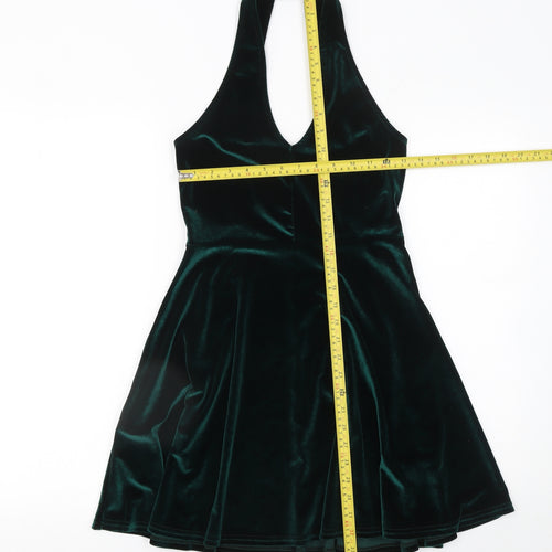 Pins and Needles Women’s Green Velvet Halter Skater Dress Size S