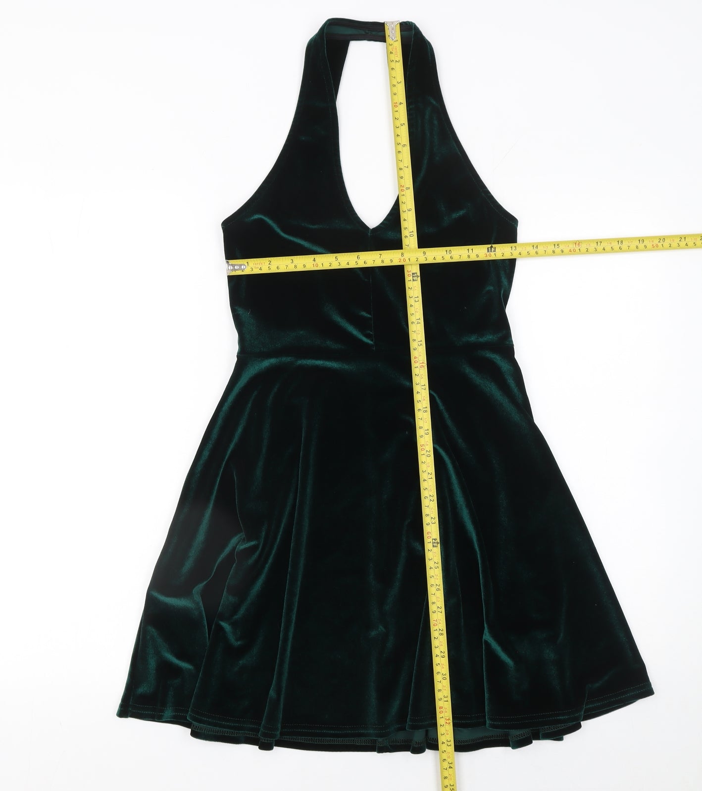 Pins and Needles Women’s Green Velvet Halter Skater Dress Size S