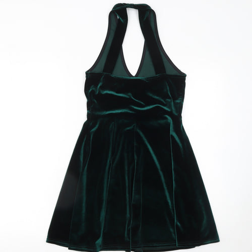 Pins and Needles Women’s Green Velvet Halter Skater Dress Size S