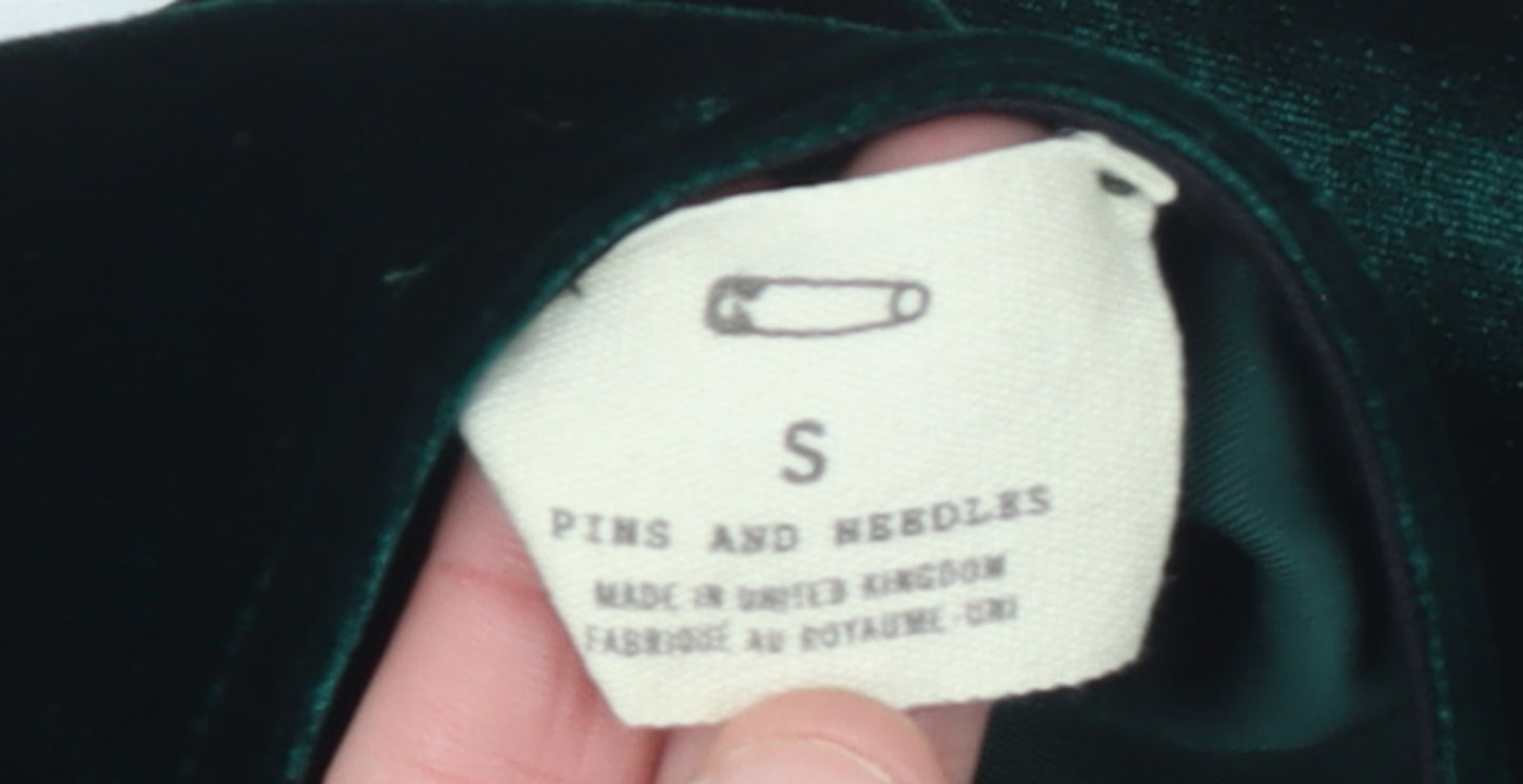 Pins and Needles Women’s Green Velvet Halter Skater Dress Size S