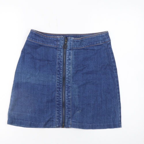 H&M Women Blue Denim Short Zip Front Pencil Skirt Size 10