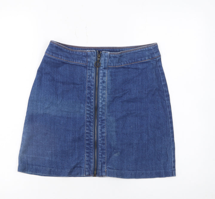 H&M Women Blue Denim Short Zip Front Pencil Skirt Size 10