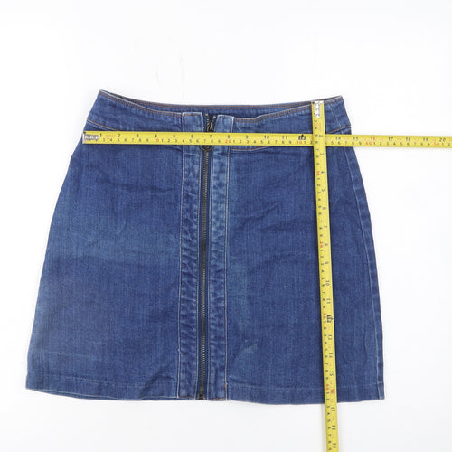 H&M Women Blue Denim Short Zip Front Pencil Skirt Size 10