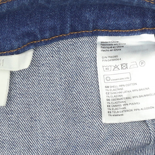 H&M Women Blue Denim Short Zip Front Pencil Skirt Size 10