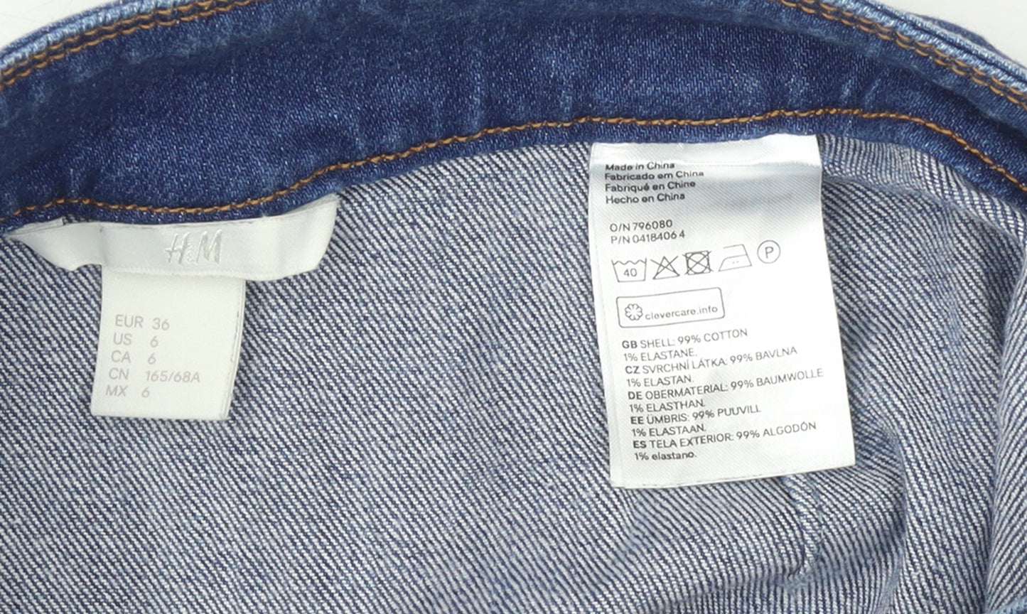 H&M Women Blue Denim Short Zip Front Pencil Skirt Size 10