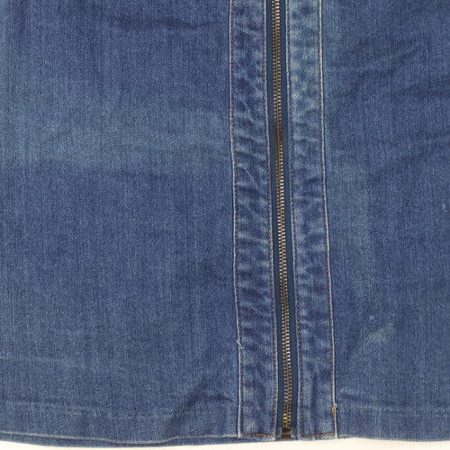 H&M Women Blue Denim Short Zip Front Pencil Skirt Size 10