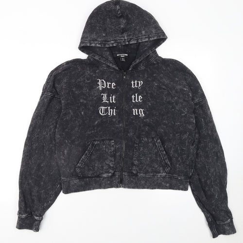 PrettyLittleThing Women Black Acid Wash Full Zip Hoodie UK 16 100% Cotton