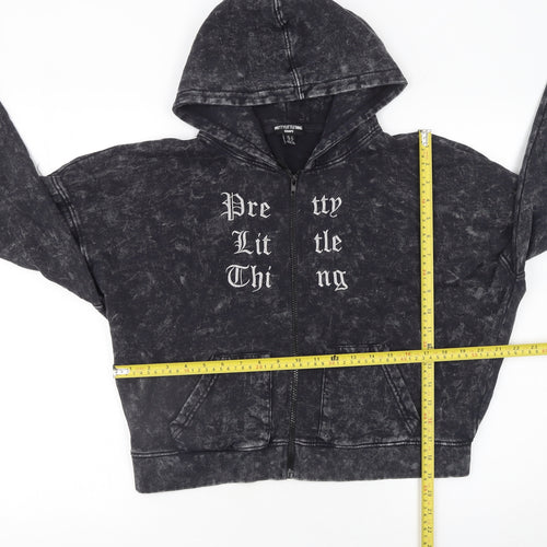 PrettyLittleThing Women Black Acid Wash Full Zip Hoodie UK 16 100% Cotton