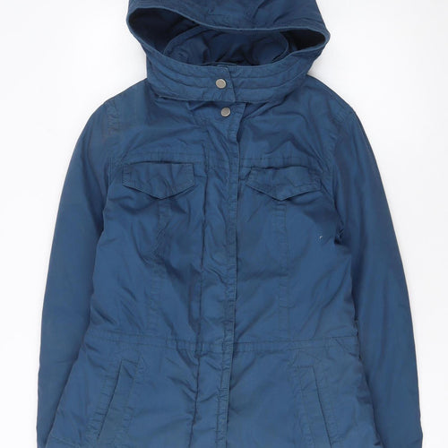 H&M Women's Blue Hooded Lined Parka Jacket Size 10