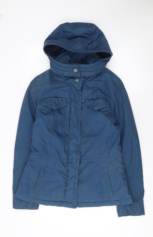 H&M Women's Blue Hooded Lined Parka Jacket Size 10