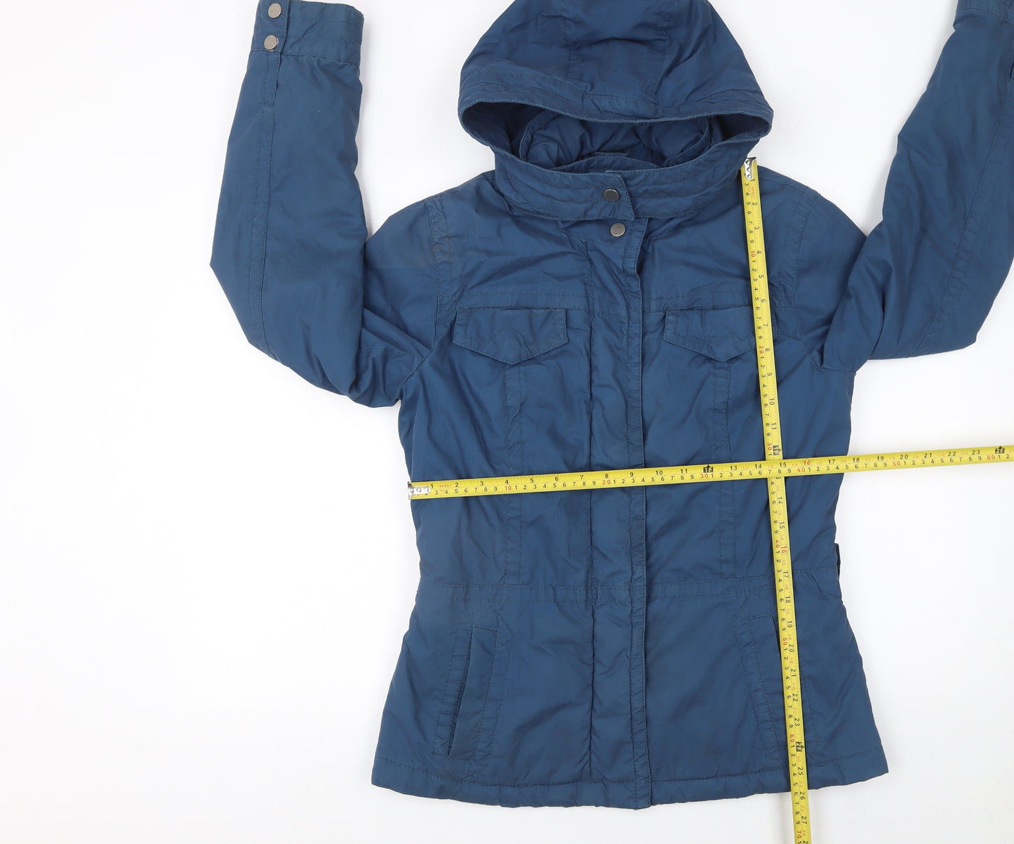 H&M Women's Blue Hooded Lined Parka Jacket Size 10