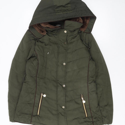 David Barry Women Green Size 14 Hooded Puffer Jacket Quilted Warm Coat