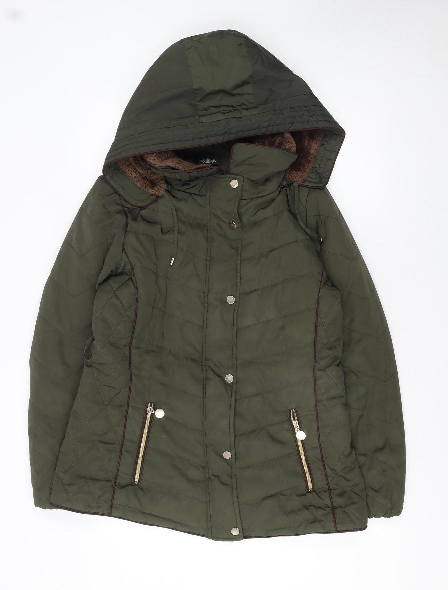 David Barry Women Green Size 14 Hooded Puffer Jacket Quilted Warm Coat