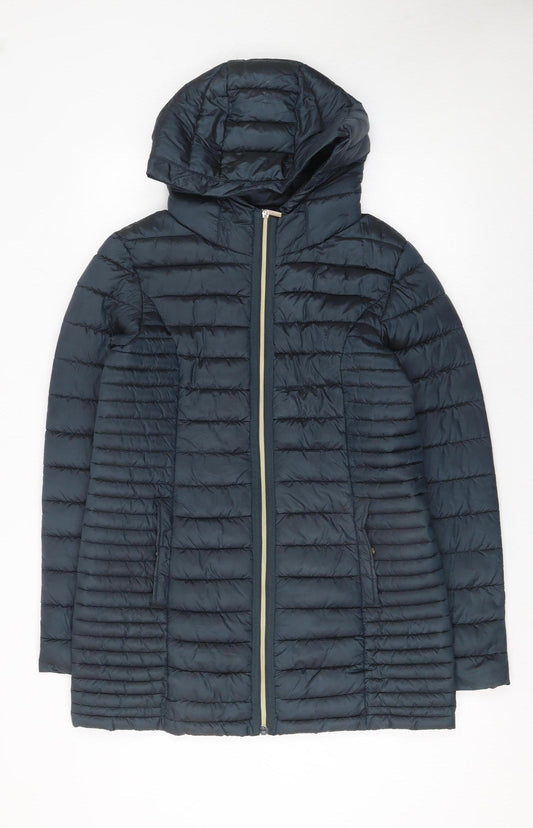 Next Women Blue Hooded Mid-Length Puffer Jacket Size 12