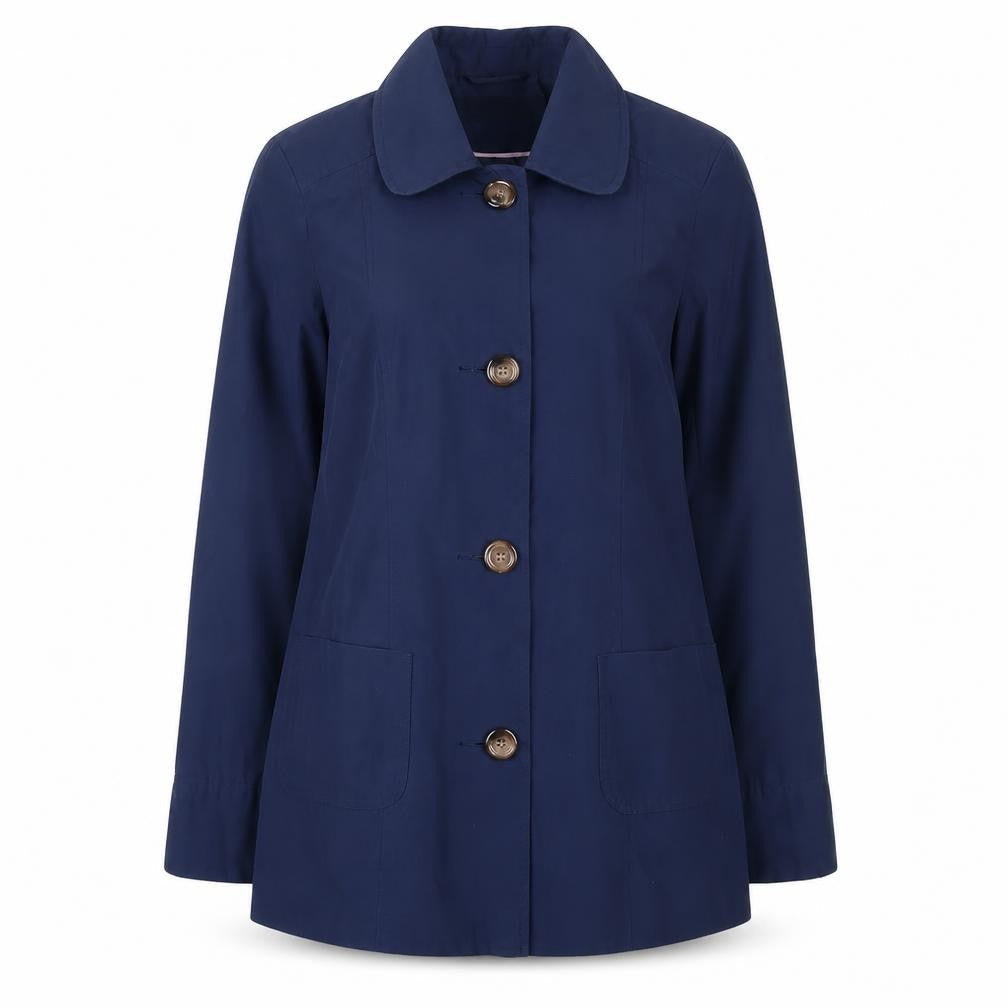 Front view of BHS Women Blue Petite, size 8, Cotton Blend Button Jacket