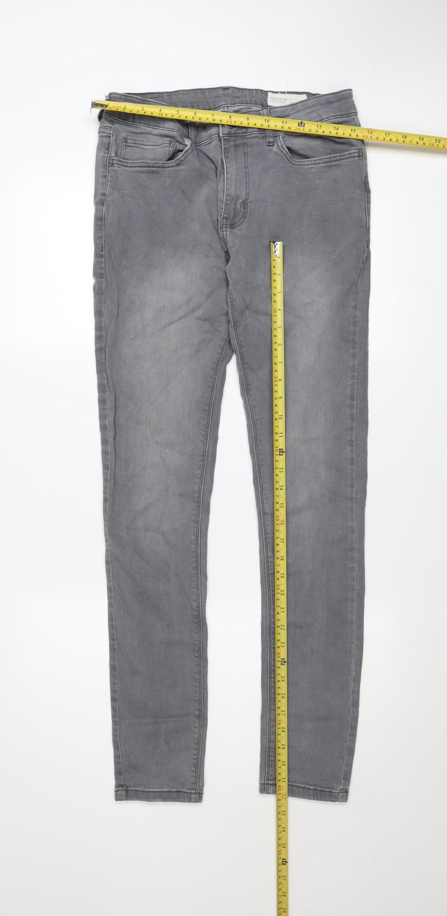 Denim Co Men’s Grey Super Skinny Jeans W32 L34 Stretch Denim