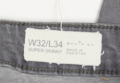 Denim Co Men’s Grey Super Skinny Jeans W32 L34 Stretch Denim