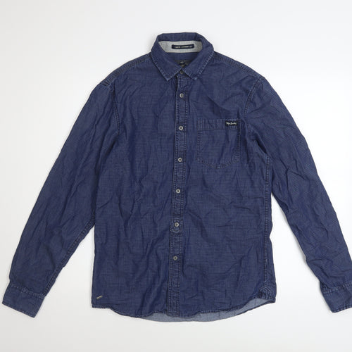 Tokyo Laundry Men's Blue Cotton Long Sleeve Button-Up Shirt S