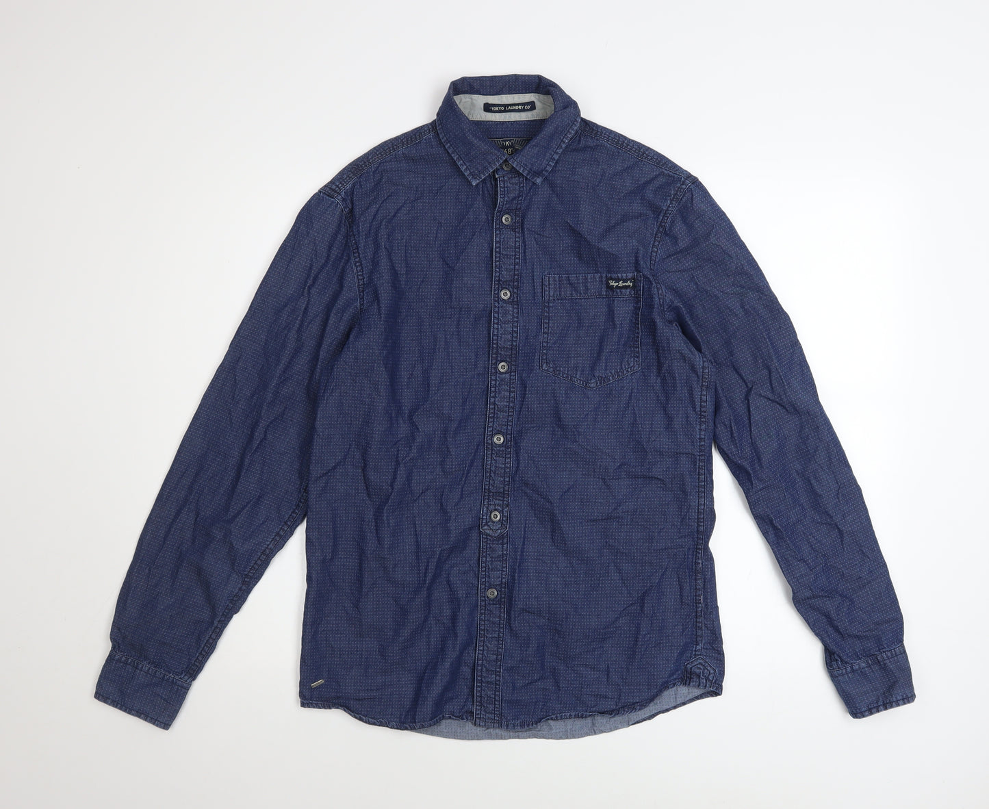 Tokyo Laundry Men's Blue Cotton Long Sleeve Button-Up Shirt S