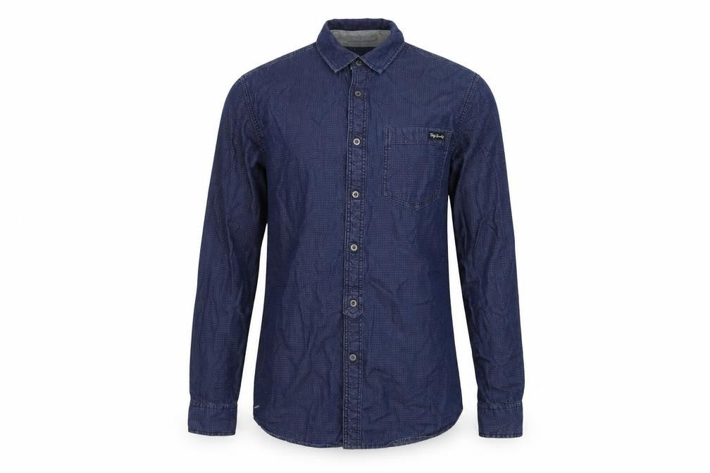 Front view of Tokyo Laundry Men's Blue Cotton Long Sleeve Button-Up Shirt S