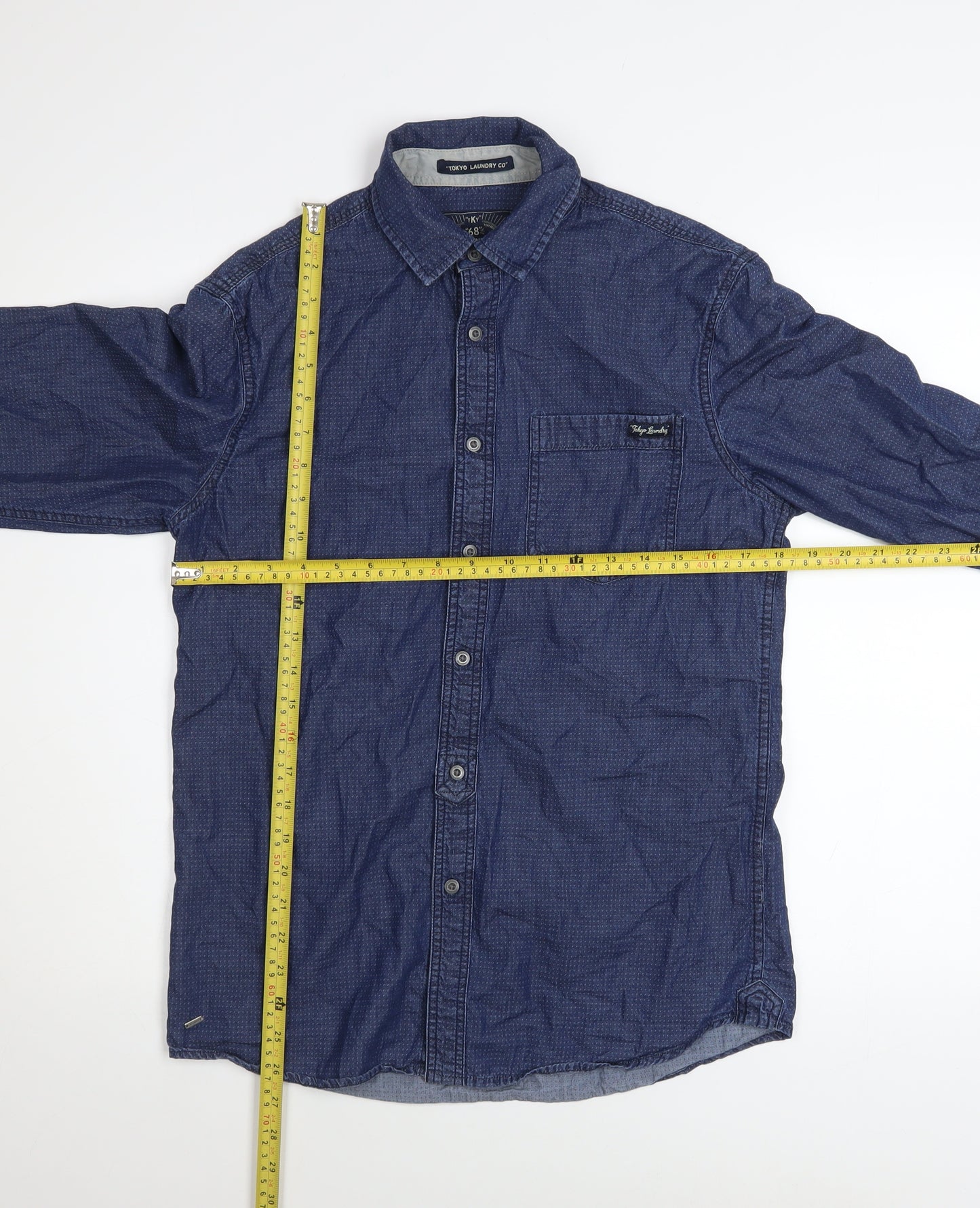 Tokyo Laundry Men's Blue Cotton Long Sleeve Button-Up Shirt S
