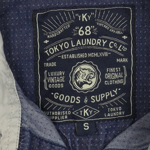 Tokyo Laundry Men's Blue Cotton Long Sleeve Button-Up Shirt S