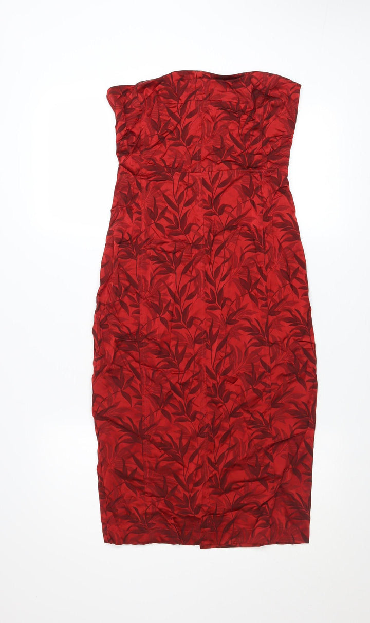 Next Women’s Red Floral Strapless Sheath Dress Size 10