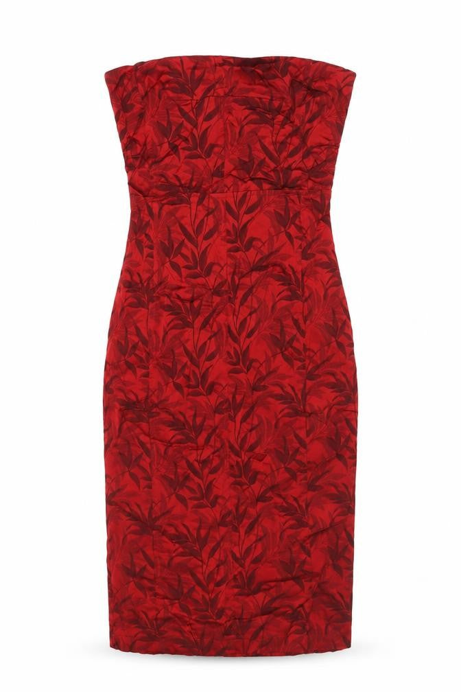 Front view of Next Women’s Red Floral Strapless Sheath Dress, size UK 10