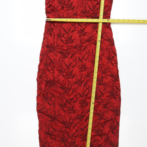 Next Women’s Red Floral Strapless Sheath Dress Size 10