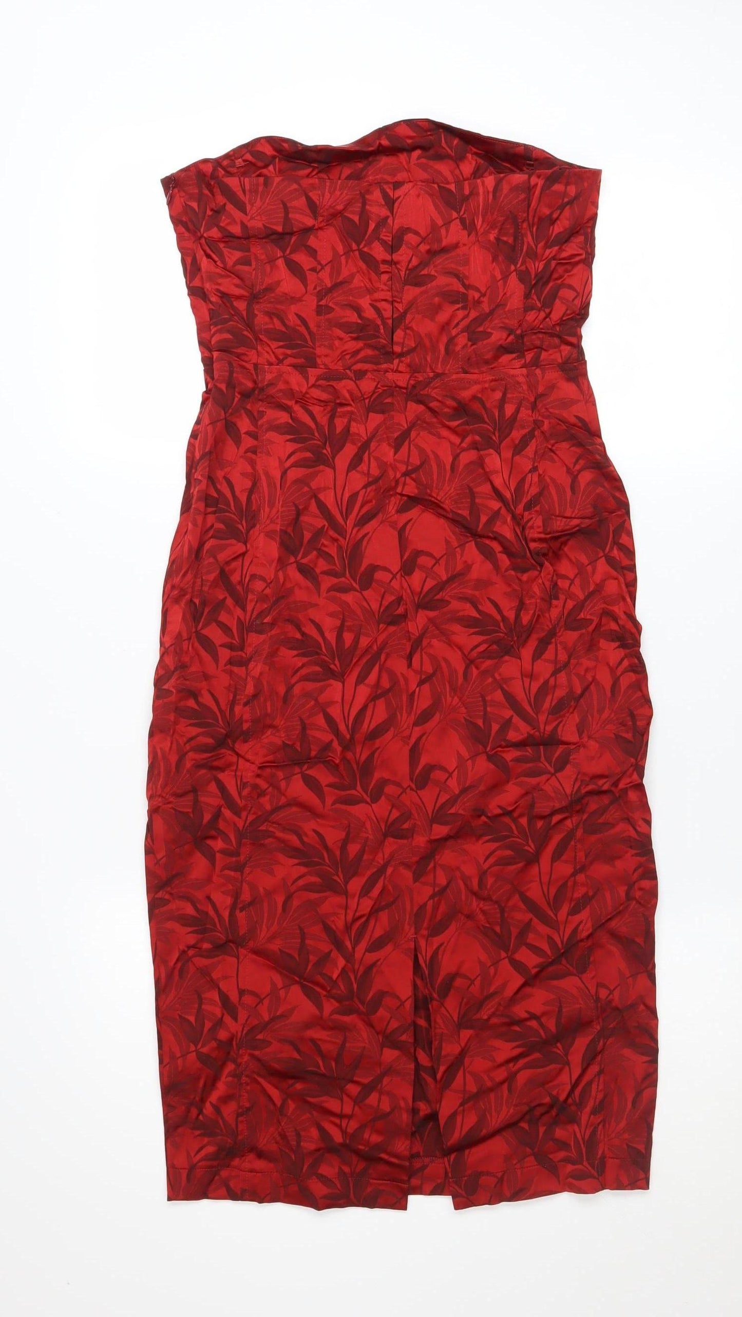 Next Women’s Red Floral Strapless Sheath Dress Size 10