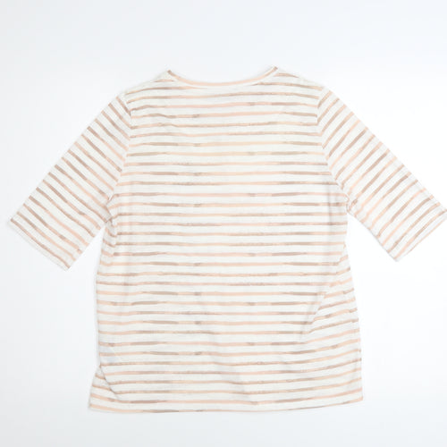 Marks and Spencer Women Beige Striped Lace 3/4 Sleeve T-Shirt Size 12