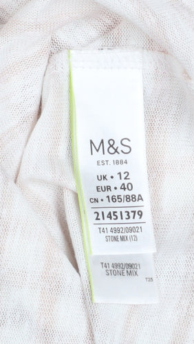 Marks and Spencer Women Beige Striped Lace 3/4 Sleeve T-Shirt Size 12