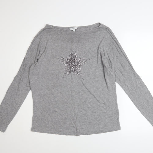 Next Women’s Grey Sequin Star Long Sleeve Viscose Top UK 12