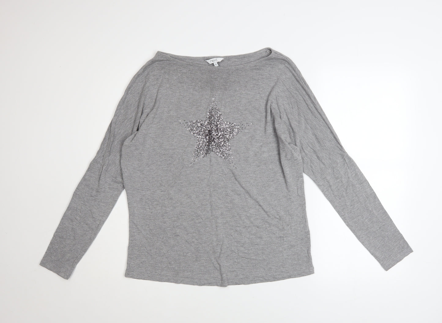 Next Women’s Grey Sequin Star Long Sleeve Viscose Top UK 12