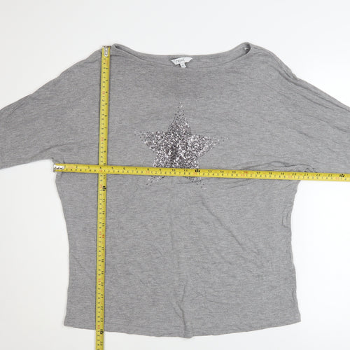Next Women’s Grey Sequin Star Long Sleeve Viscose Top UK 12