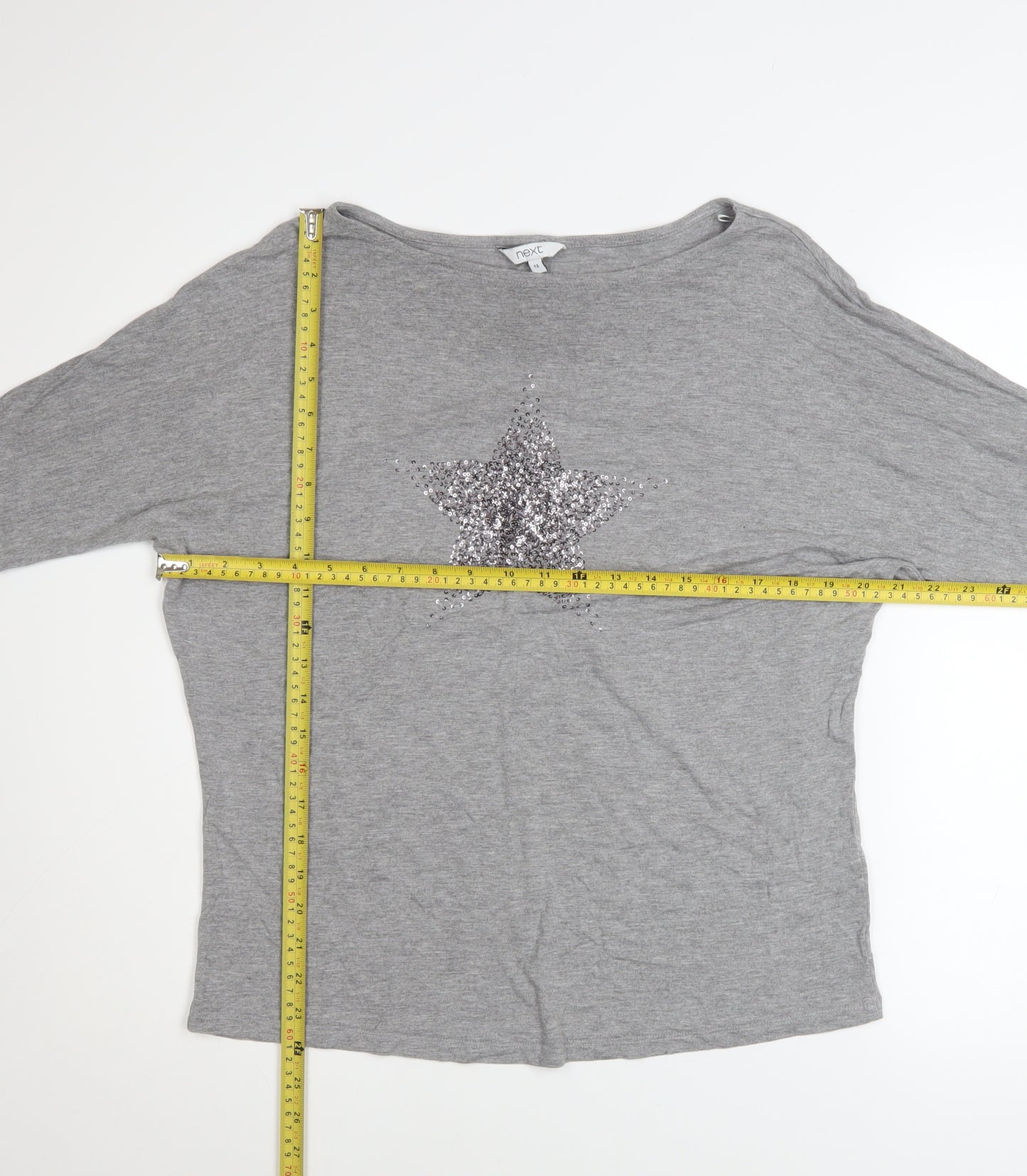 Next Women’s Grey Sequin Star Long Sleeve Viscose Top UK 12