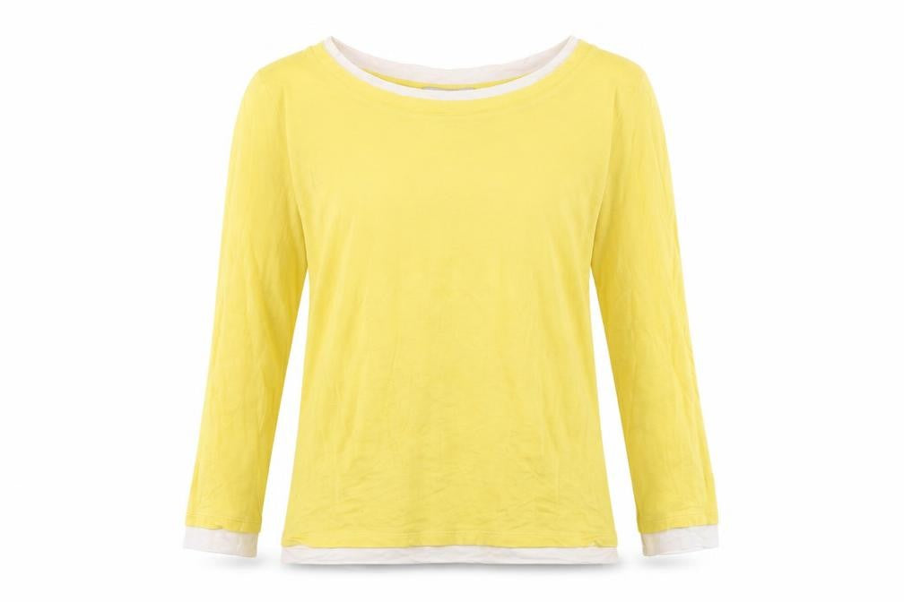 Front view of Hobbs Women’s Yellow Long Sleeve Boat Neck Basic T-Shirt S