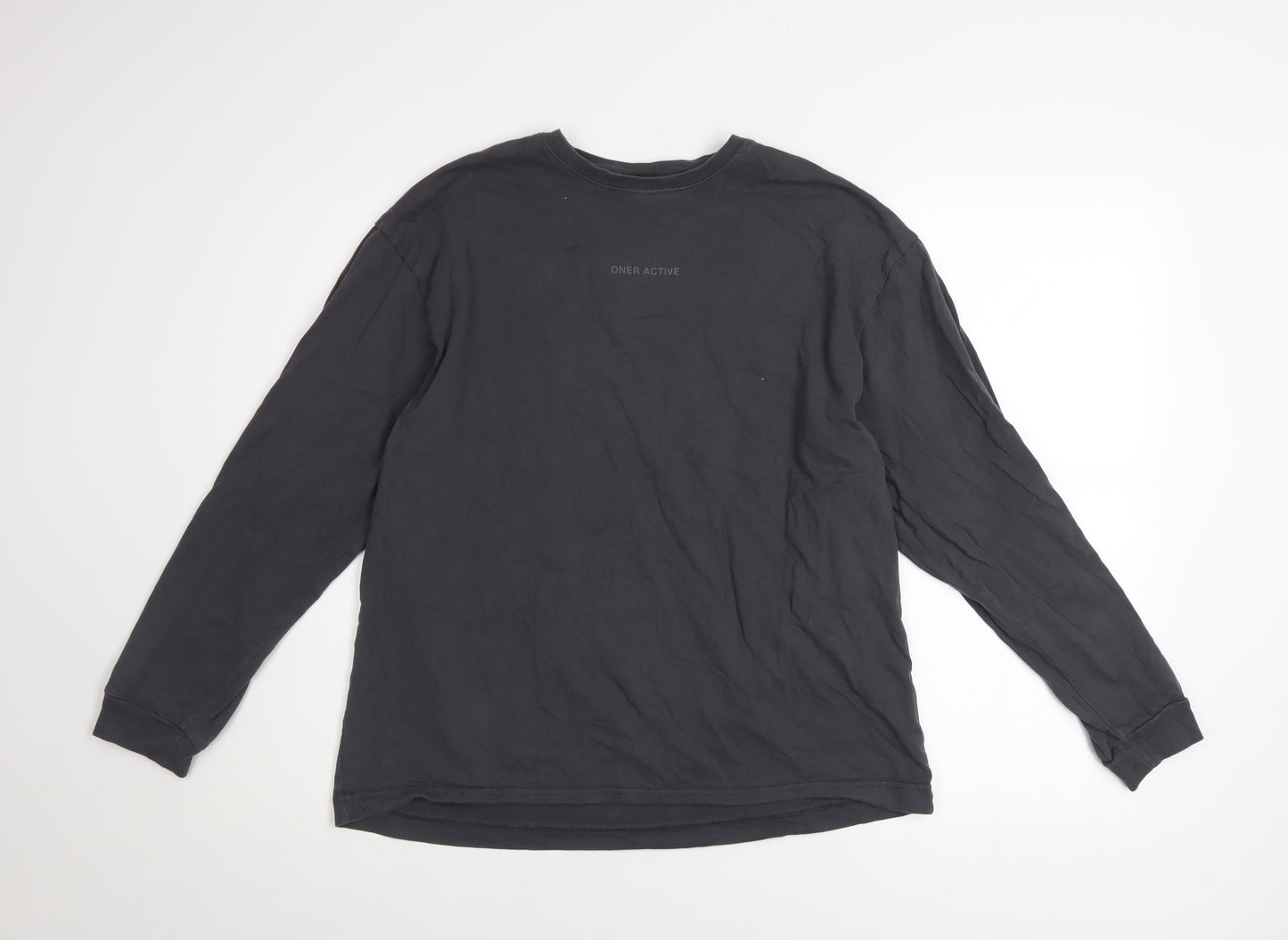 Oner Active Men's Black Long Sleeve Cotton Crew Neck Top M